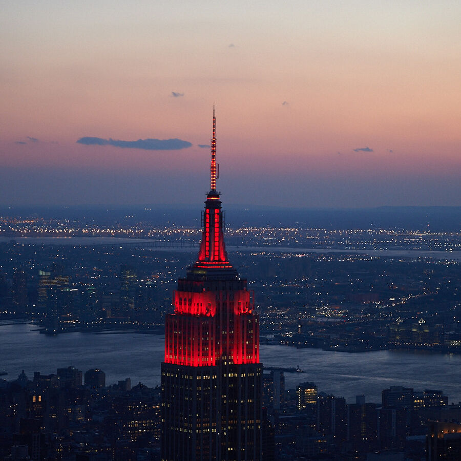 ESB lit in red