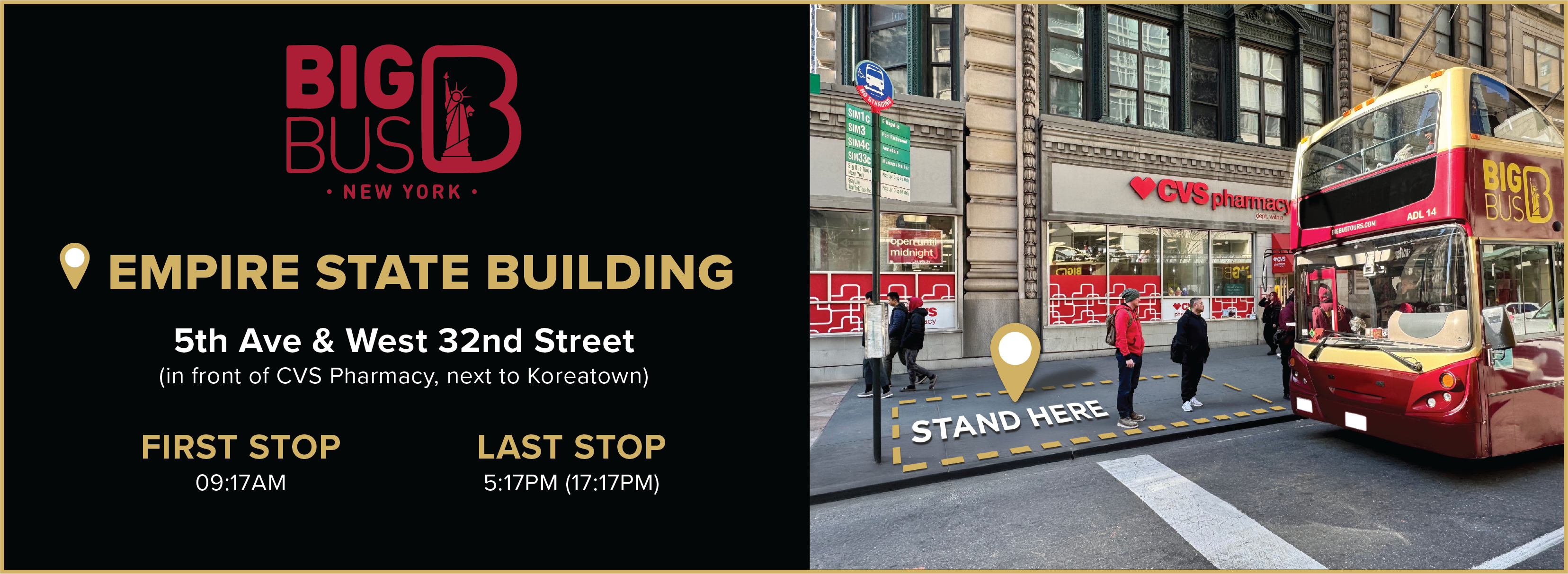 View the Big Bus stop to get to ESB